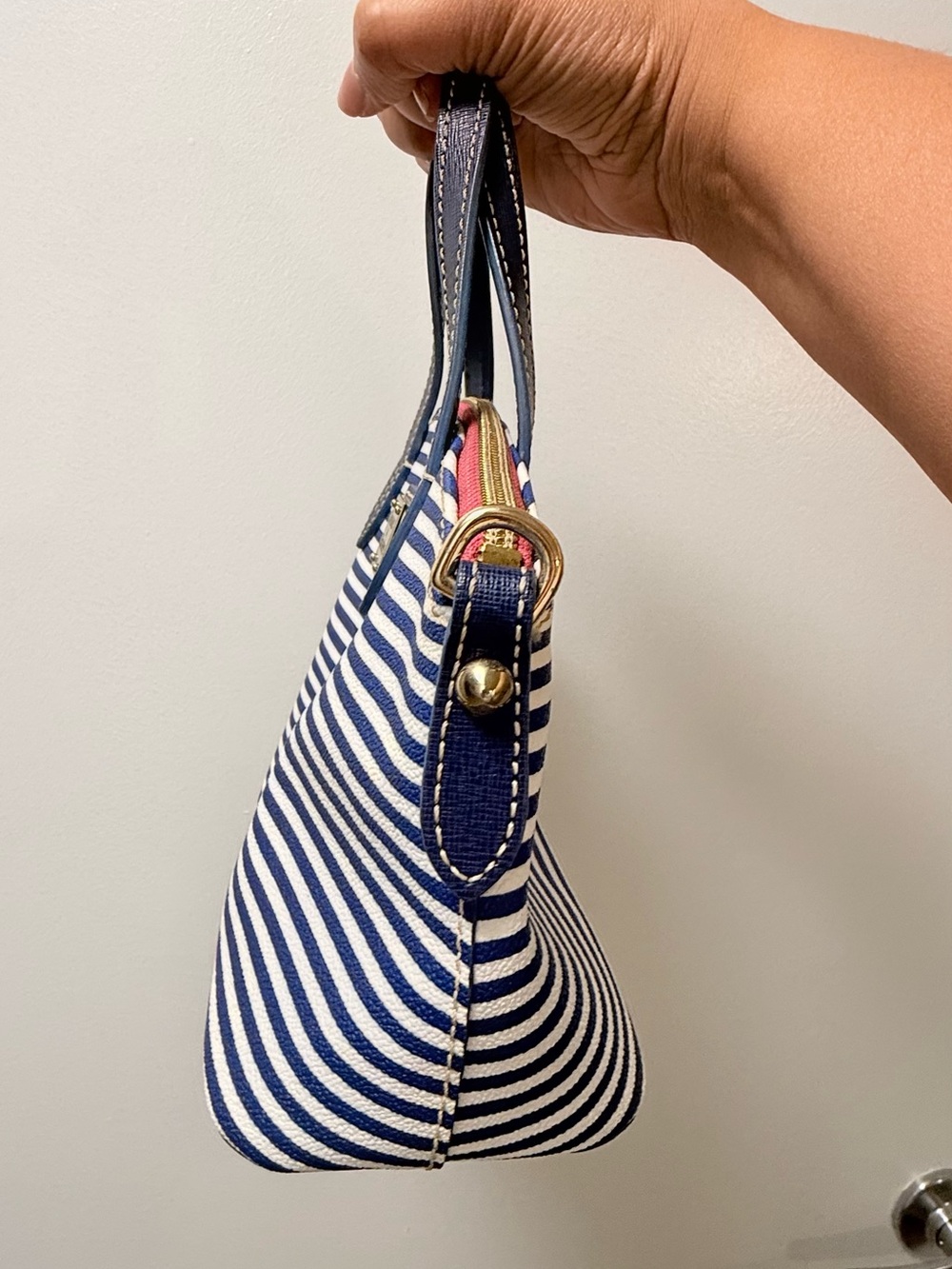 Dooney & Bourke Navy and White Striped Mini Satchel - Picture 4 of 14